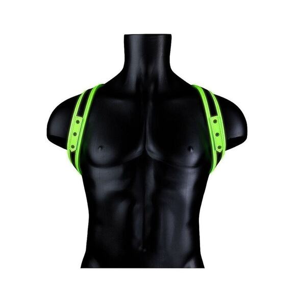 🦋B2G1🦋OUCH! Glow In The Dark NEON GREEN Bonded Leather Sling Harness | S/M | - Picture 1 of 8